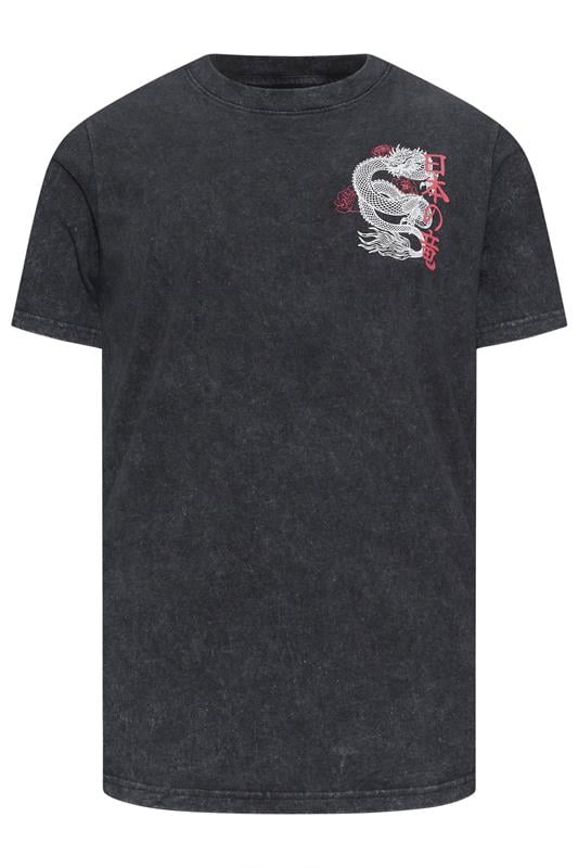 BadRhino Big & Tall Black Dragon Graphic Acid Wash T-Shirt | BadRhino 6