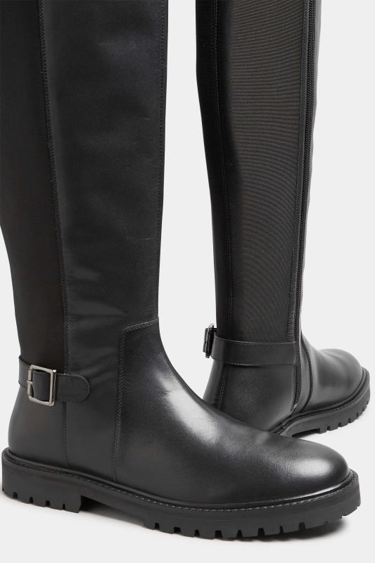 LTS Black Buckle Leather Knee High Boots In Standard Fit | Long Tall Sally 6