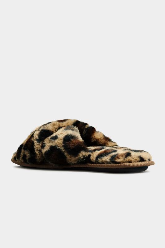 LTS Leopard Print Faux Fur Cross Strap Slippers In Standard Fit | Long Tall Sally 5