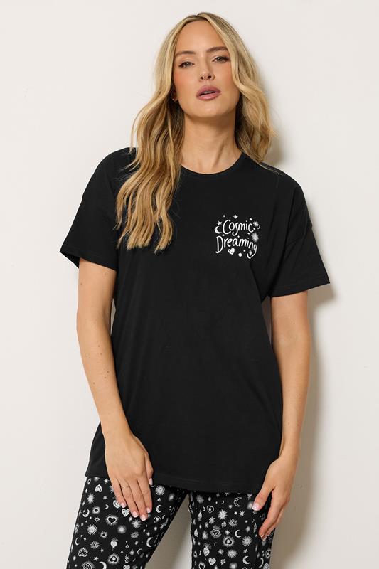  LTS Tall Black 'Cosmic Dreaming' Slogan Cotton Wide Leg Pyjama Set
