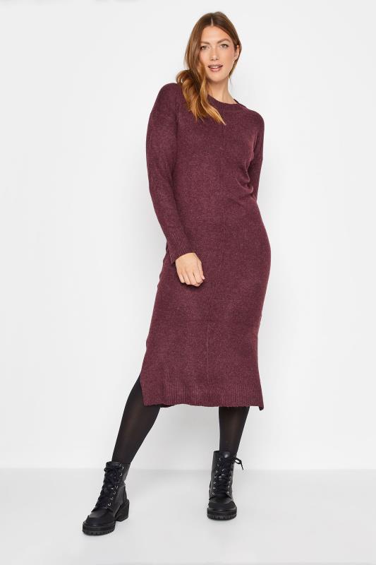 LTS Tall Women's Burgundy Red Knitted Midi Dress | Long Tall Sally  1