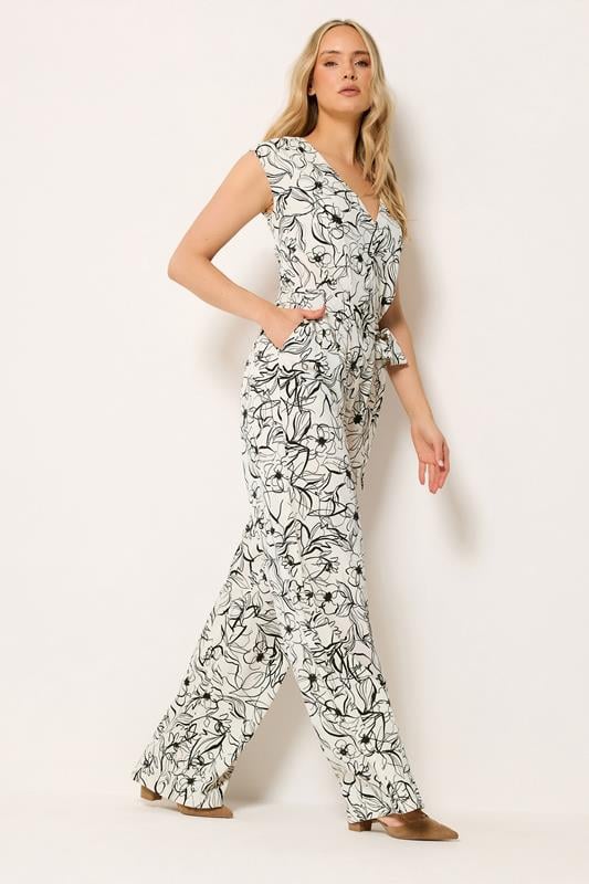 LTS Tall White Abstract Floral Print Jumpsuit | Long Tall Sally 1