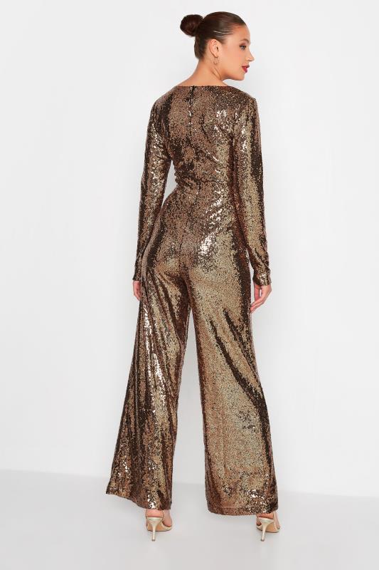 LTS Tall Gold Sequin Embellished Wide Leg Jumpsuit | Long Tall Sally 3