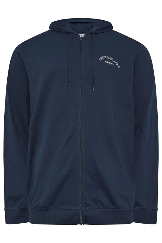 JACK & JONES Big & Tall Navy Blue Zip Through Print Hoodie