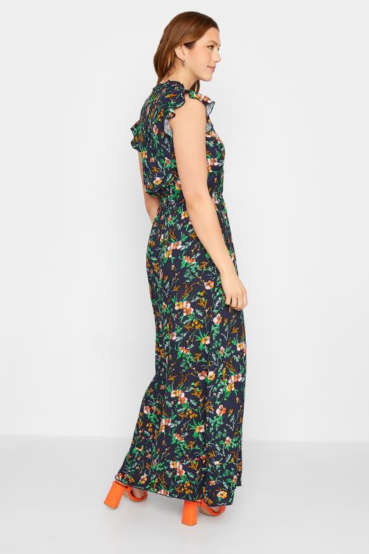 LTS Tall Women's Navy Blue Floral Print Frill Sleeve Maxi Dress | Long Tall Sally 3