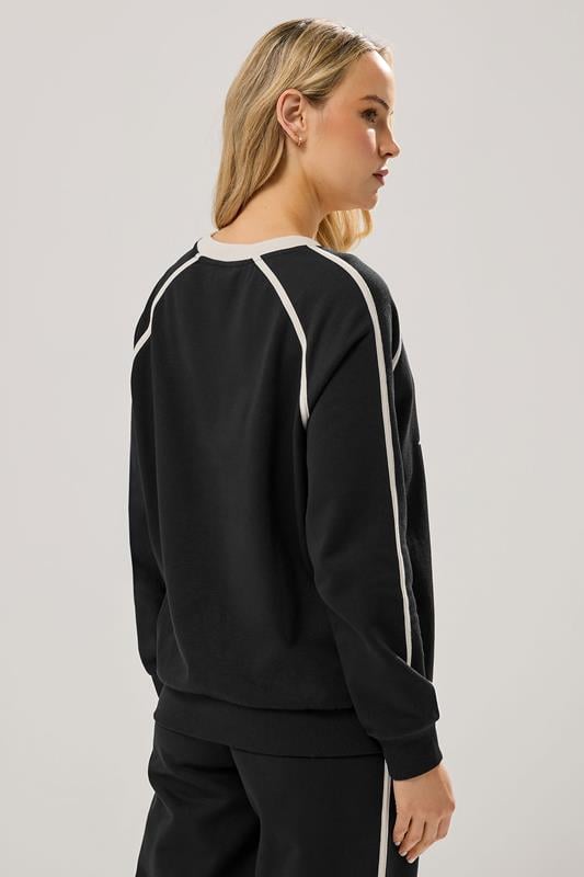 LTS Tall Black 'Cote d'Azur' Slogan Pipe Detail Sweatshirt | Long Tall Sally  3