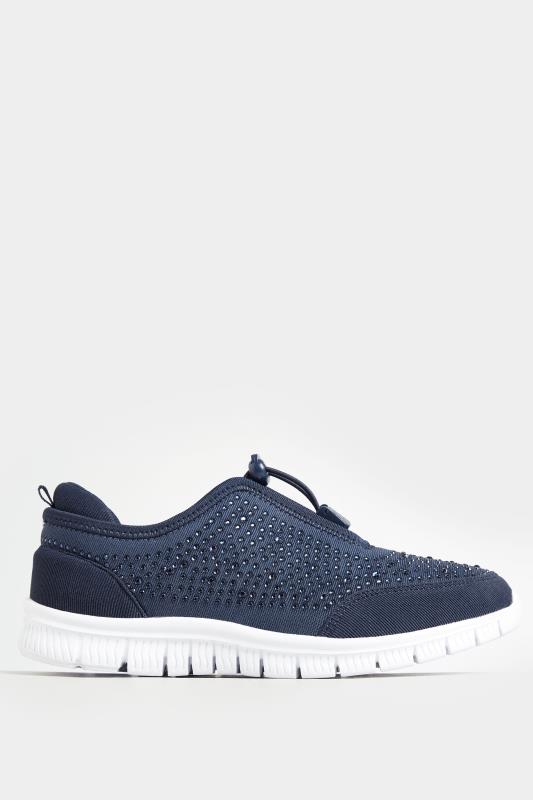 Extra Wide Fit Navy Blue Embellished Trainers In EEE Fit | Yours Clothing 3