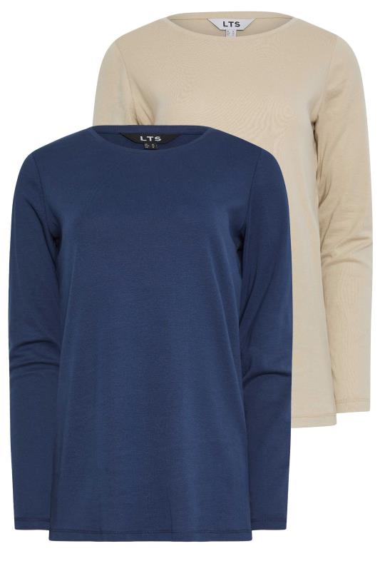 LTS Tall 2 PACK Navy Blue & Brown Long Sleeve Cotton T-Shirt | Long Tall Sally  6