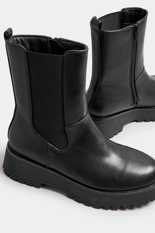 Black Faux Leather Chunky Wedge Chelsea Boots In Wide E Fit | Yours Clothing  5