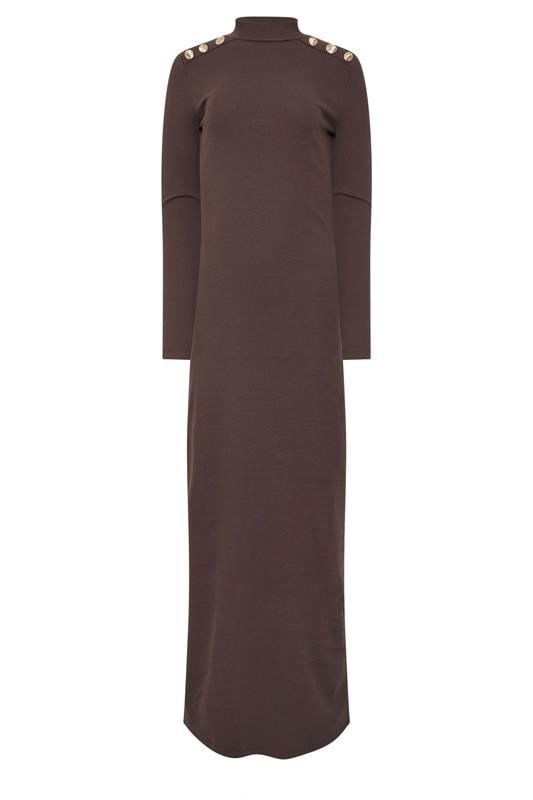 LTS Tall Women's Brown Ribbed Shoulder Button Maxi Dress | Long Tall Sally 5