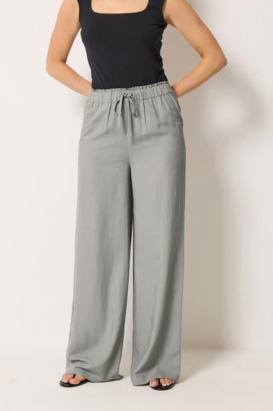 LTS Tall Women's Light Grey Linen Wide Leg Trousers | Long Tall Sally 1