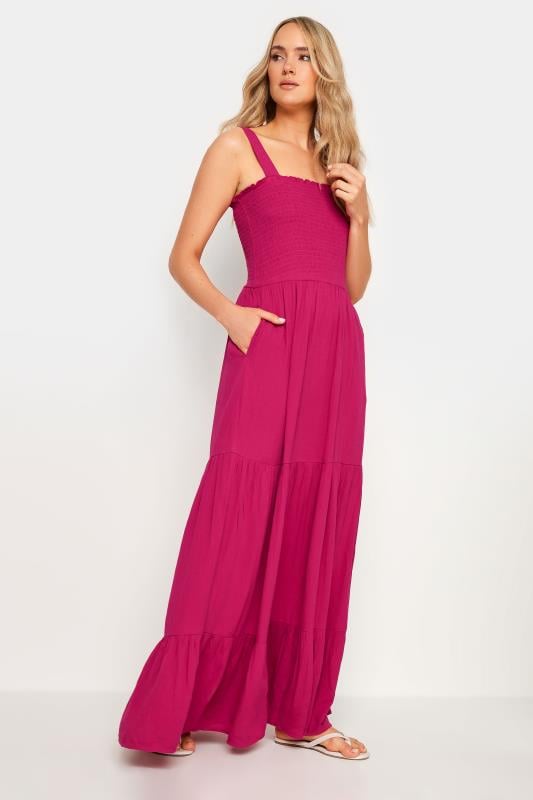 LTS Tall Pink Shirred Tiered Maxi Dress | Long Tall Sally 3