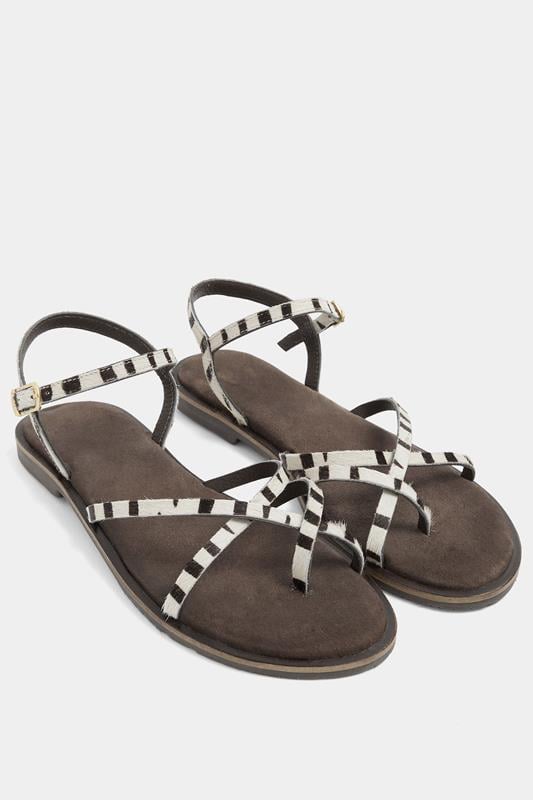  LTS Brown Zebra Print Cross Strap Sandals In a Standard Fit