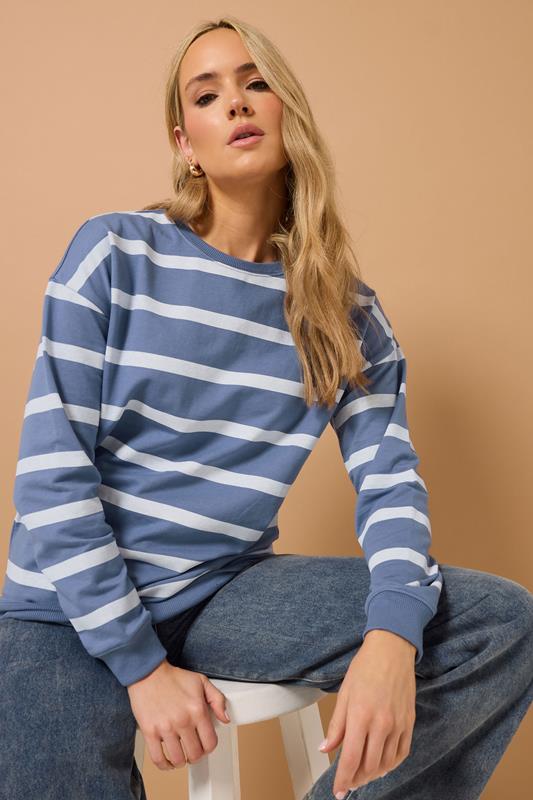LTS Tall Light Blue Stripe Print Crew Neck Sweatshirt | Long Tall Sally 5