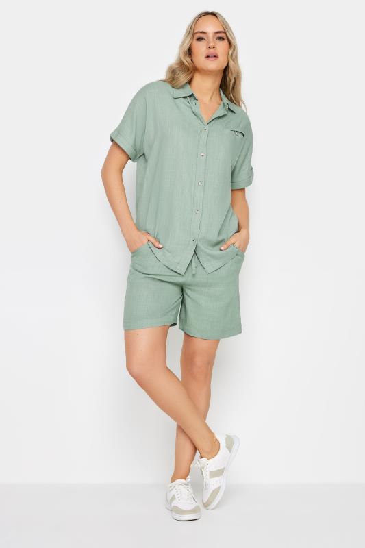 LTS Tall Womens Sage Green Linen Short Sleeve Shirt | Long Tall Sally 2