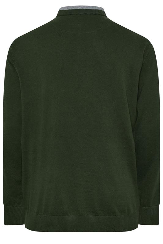 BadRhino Big & Tall Dark Green Cable Knit Mock Shirt Jumper | BadRhino 6