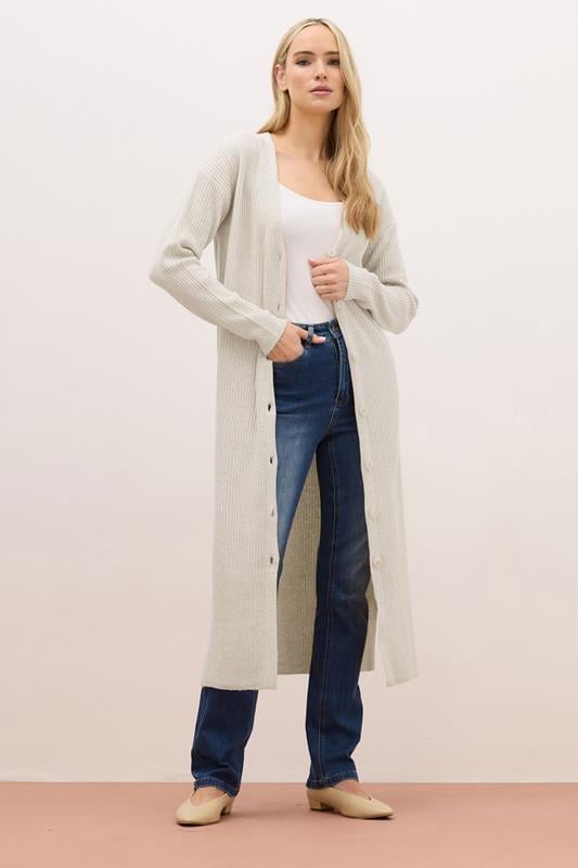 Tall  LTS PREMIUM Tall Stone Brown Ribbed Longline Cardigan