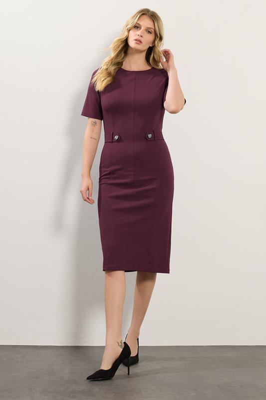 LTS Tall Berry Red Tailored Button Midi Dress | Long Tall Sally 2