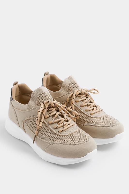 Natural Brown Knitted Trainers In Extra Wide EEE Fit | Yours Clothing 1