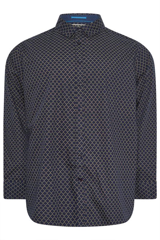 D555 Big & Tall Navy Blue & Gold Geometric Print Shirt | BadRhino 1