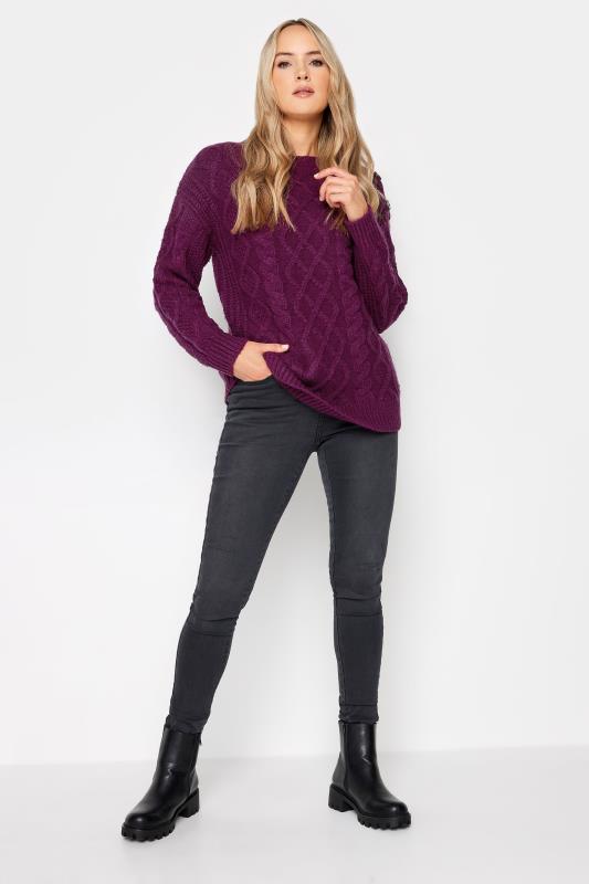 LTS Tall Womens Dark Purple Cable Button Scoop Neck Jumper | Long Tall Sally  2