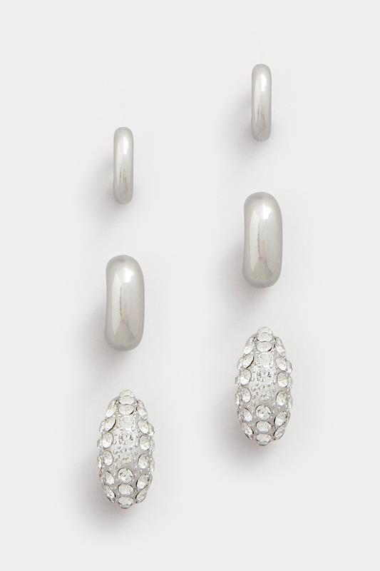 3 PACK Silver Tone Diamante Polished Hoop Earring Set | Yours Clothing 2