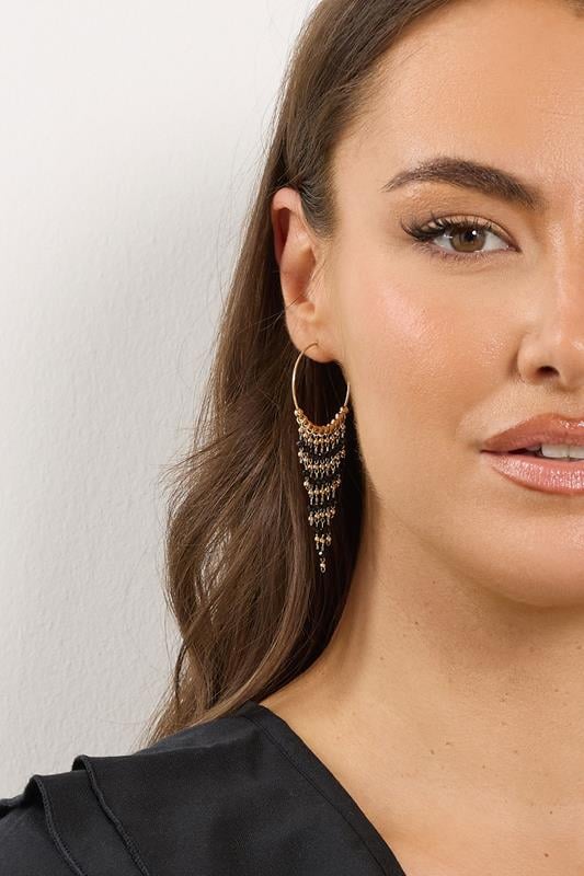 Black Waterfall Bead Hoop Earrings | Yours Clothing 1