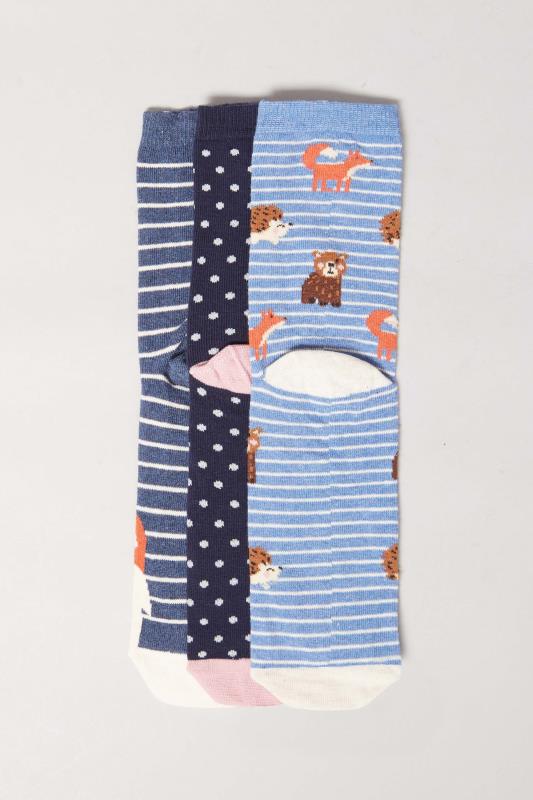 LTS 3 PACK Blue Woodland Animal Ankle Socks | Long Tall Sally 4