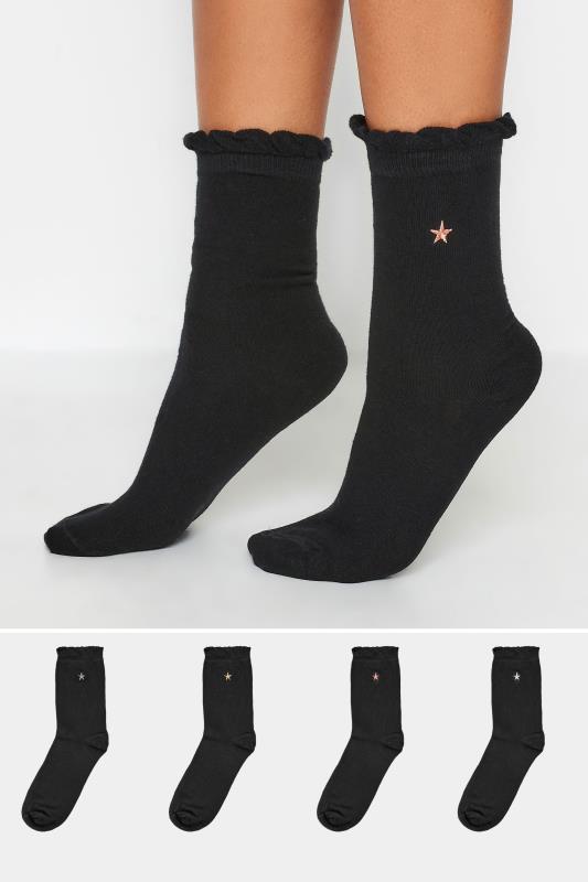 Plus Size  YOURS 4 PACK Black Embroidered Star Socks