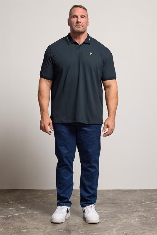 LYLE & SCOTT Big & Tall Navy Blue Striped Tipped Polo Shirt | BadRhino 2