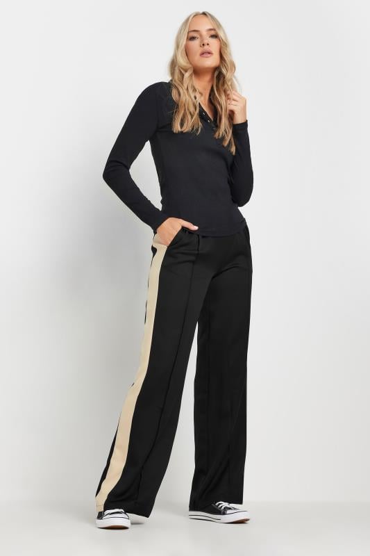 LTS Tall Black & Natural Brown Side Stripe Front Seam Wide Leg Trousers |  Long Tall Sally