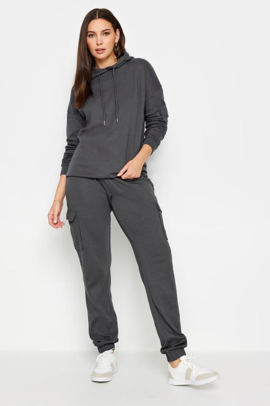 LTS Tall Women's Charcoal Grey Ribbed Cargo Joggers | Long Tall Sally 2