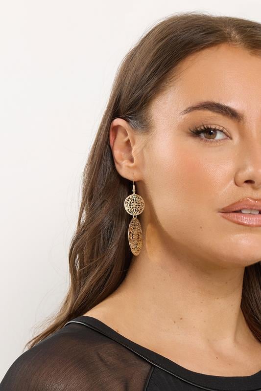 Gold Tone Double Filigree Drop Earrings