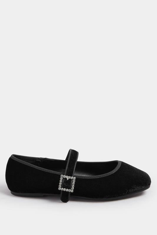 Black Velvet Diamante Buckle Mary Janes In Extra Wide EEE Fit | Yours Clothing 3