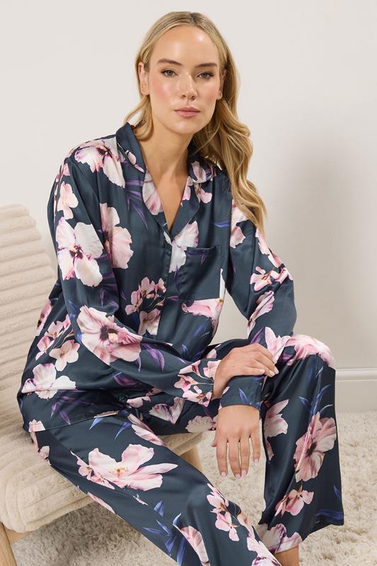 LTS Tall Grey Floral Satin Pyjama Set | Long Tall Sally 2
