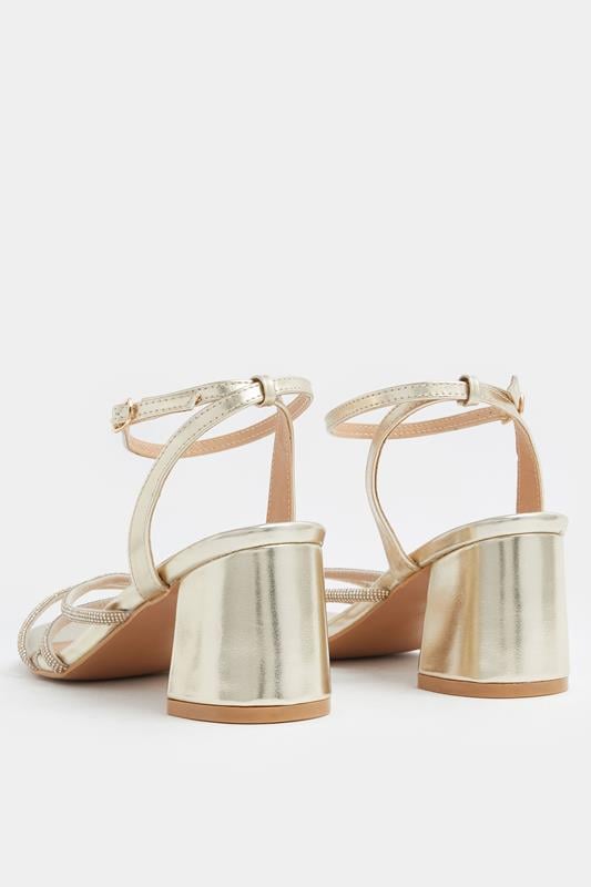 Gold Diamante Asymmetric Block Heels In Wide E Fit | Yours Clothing 4