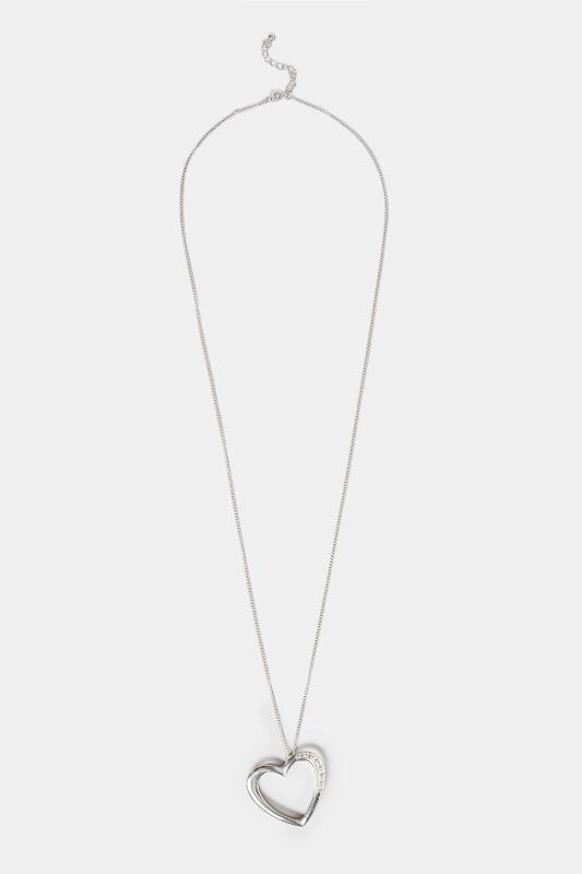 Silver Heart Diamante Pendant Necklace | Yours Clothing 2
