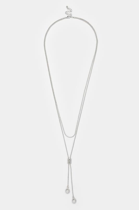 Silver Tone Double Layer Long Necklace | Yours Clothing 2