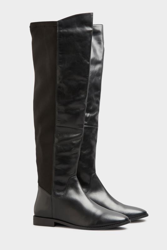 LTS Black Leather Stretch Knee High Boots In Standard Fit | Long Tall Sally  2