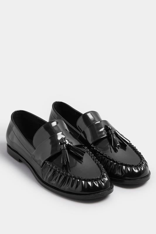 LTS Black Patent Tassel Flat Loafers | Long Tall Sally 1