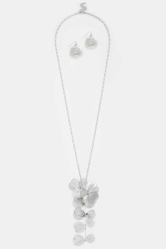  Yours Silver Tone Long Flower Necklace & Earrings Set