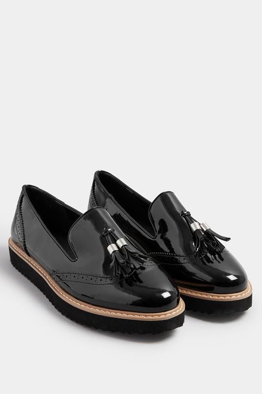 LTS Black Patent Tassel Slip-On Loafers In Standard Fit | Long Tall Sally 1