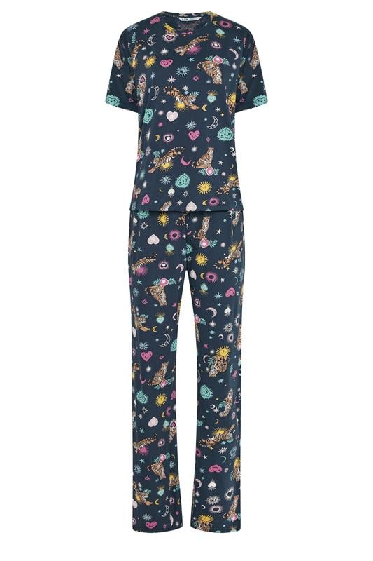LTS Tall Women's Navy Blue Celestial Tiger Cotton Wide Leg Pyjama Set | Long Tall Sally 5