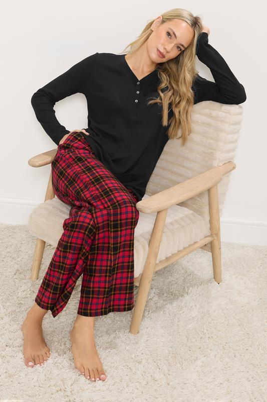 LTS Tall Black Cotton Waffle Pyjama Top | Long Tall Sally 2