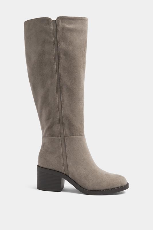 Taupe Brown Faux Suede Knee High Boots In Extra Wide EEE Fit | Yours Clothing 2