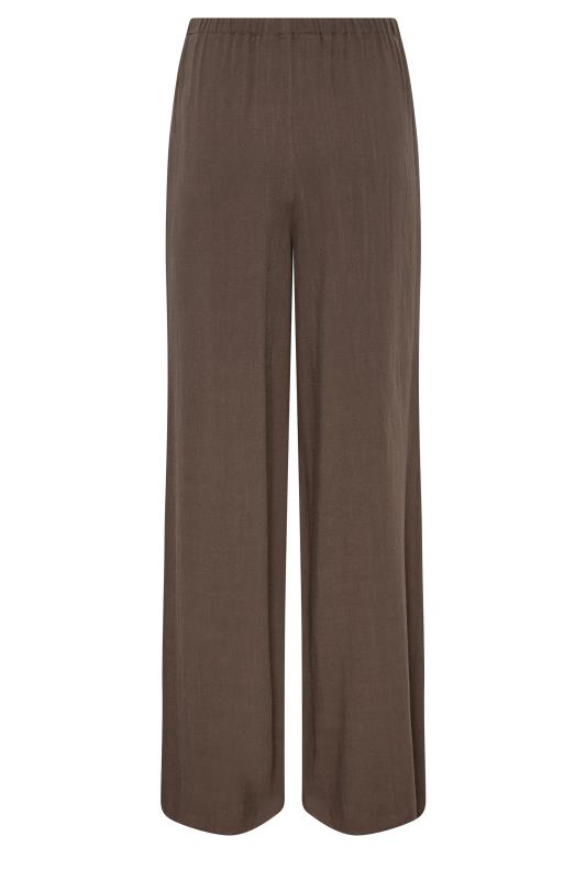 LTS Tall Women's Chocolate Brown Wide Leg Linen Look Trousers | Long Tall Sally 5
