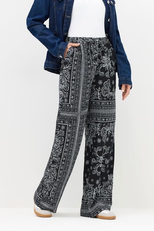 LTS Tall Black Paisley Wide Leg Trousers | Long Tall Sally 2