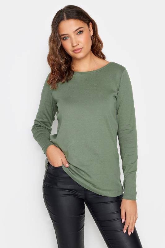 LTS Tall Khaki Green Long Sleeve Cotton T-Shirt | Long Tall Sally  1