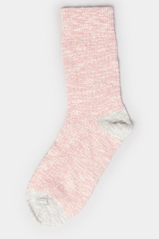 2 Pack Pink & Grey Ribbed Slub Boot Socks | Yours Clothing 4