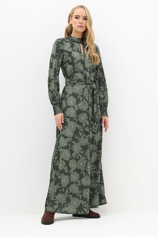 Tall  LTS Tall Green Floral High Neck Tie Dress